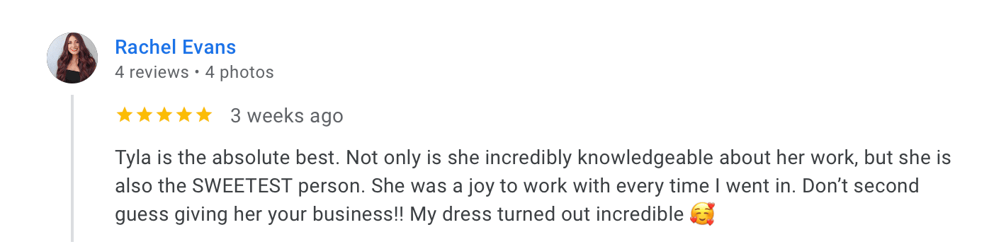 tylas bride 5 star review 