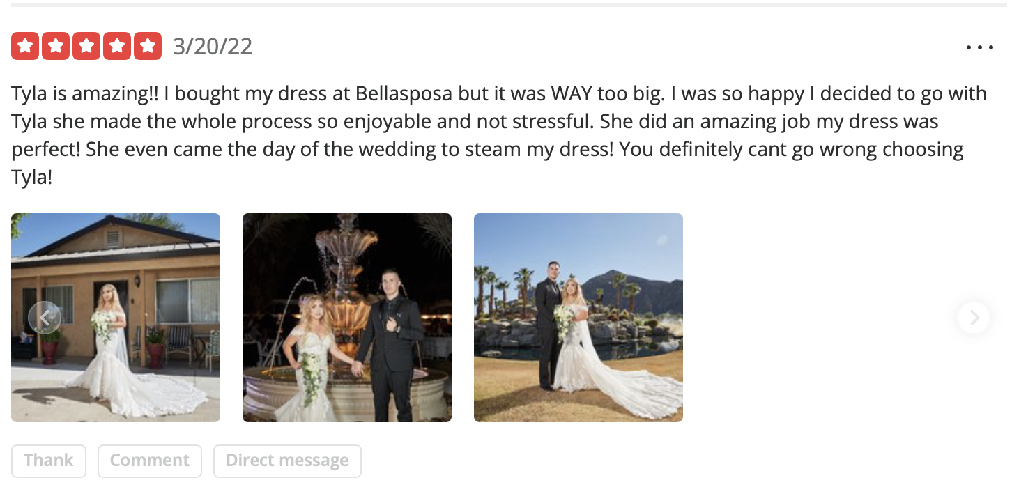 yelp review for tylas bride by liliana