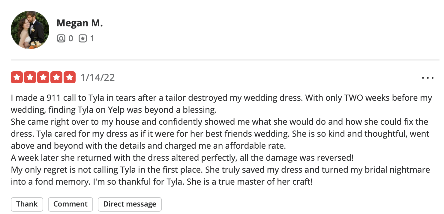 Megan left a review for tyla's bride
