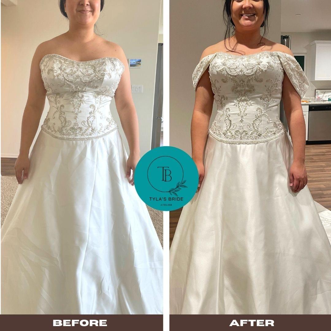 Tyla's Bride alteration transformation, a before and after look at this weeks wedding dress.