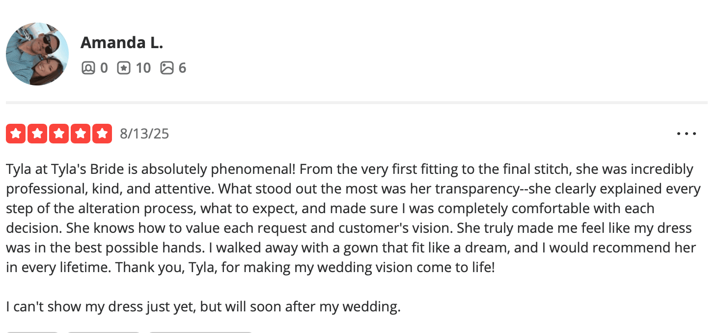 tylas bride 5 star review 