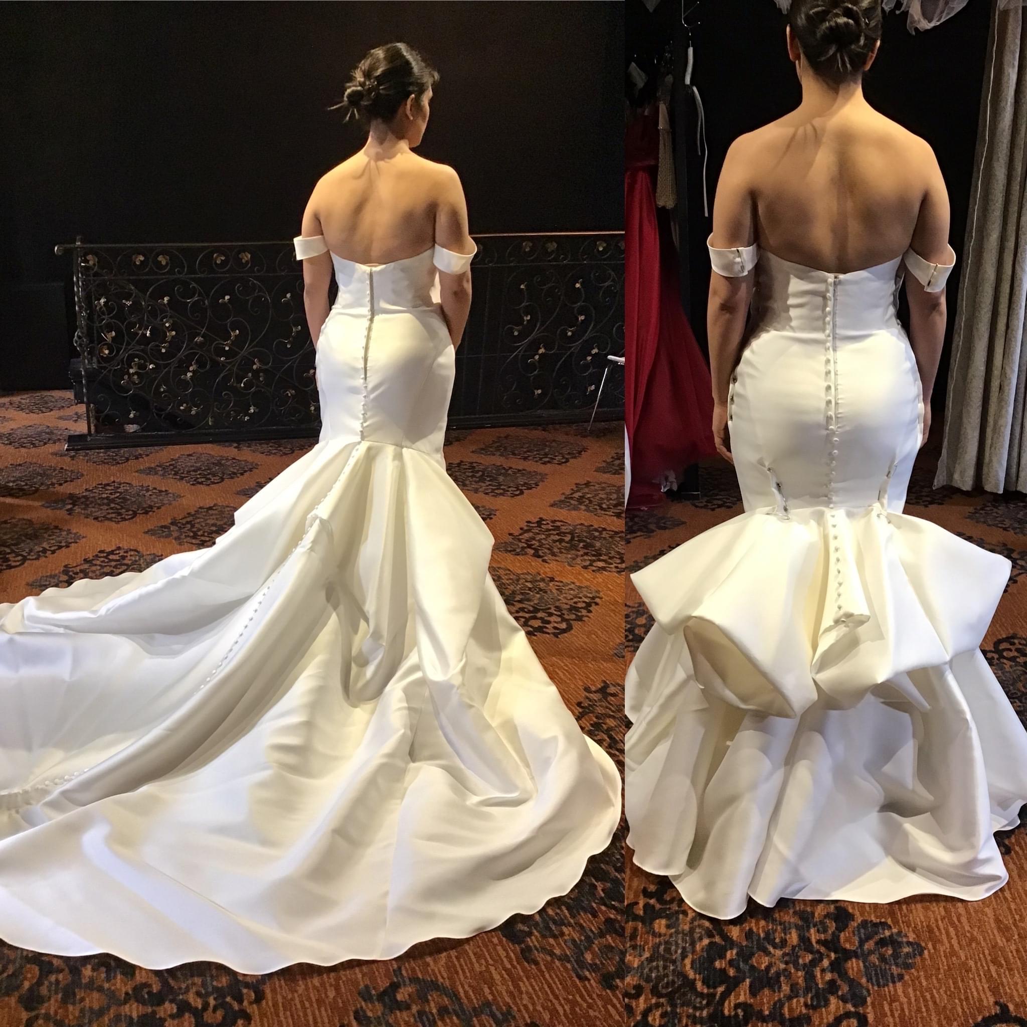 Before and after picture from wedding dress alterations all done.
